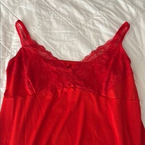 Red Lace Trim Chemise with Spaghetti Straps